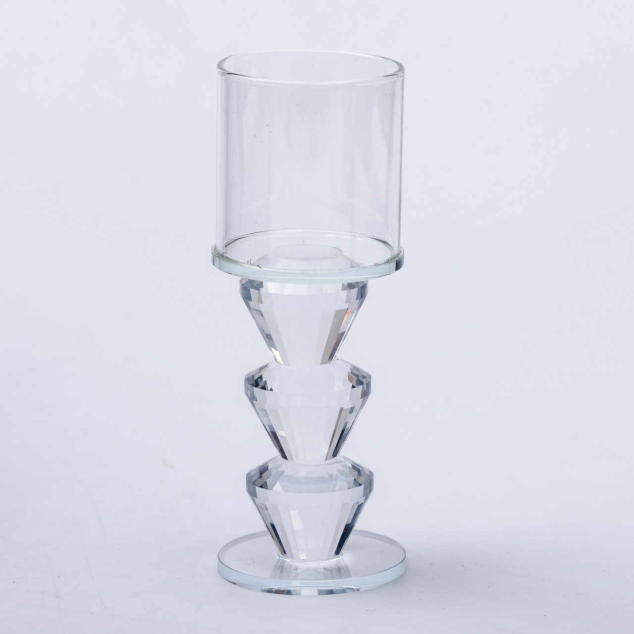Підсвічник скляний 6×16.5 см на одну свічку підсвічник келих на ніжці декоративний прозорий