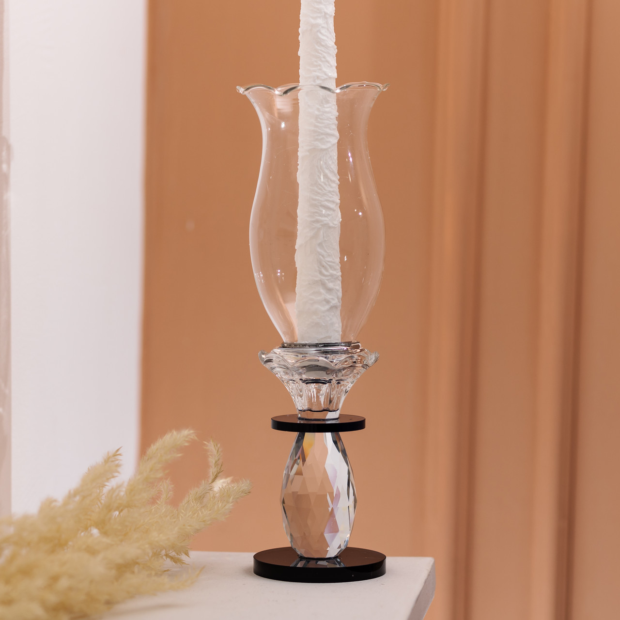 Підсвічник скляний 7×25.5 см підсвічник декоративний келих на ніжці