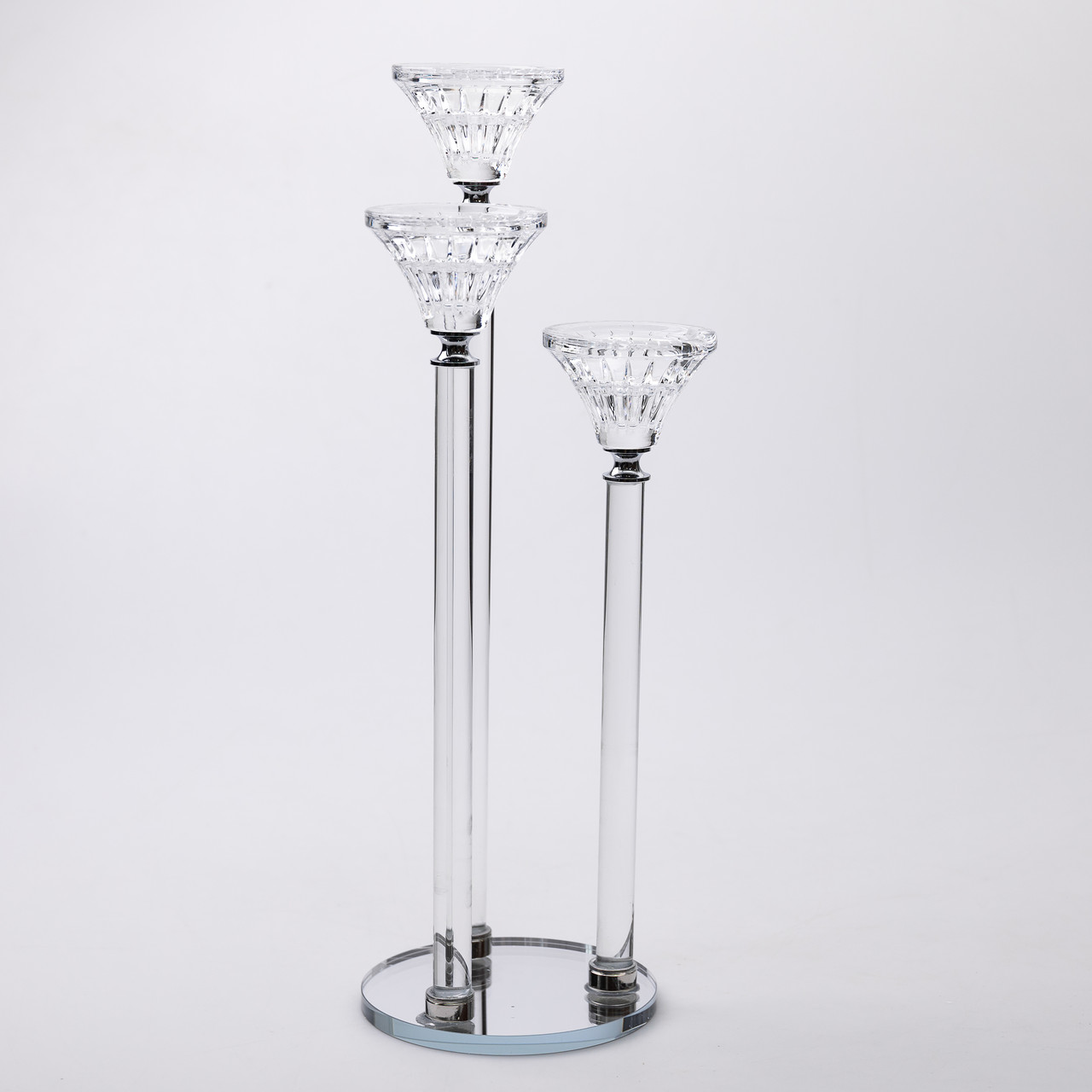 Підсвічник скляний на 3 свічки 12×37 см підсвічник декоративний прозорий на ніжці