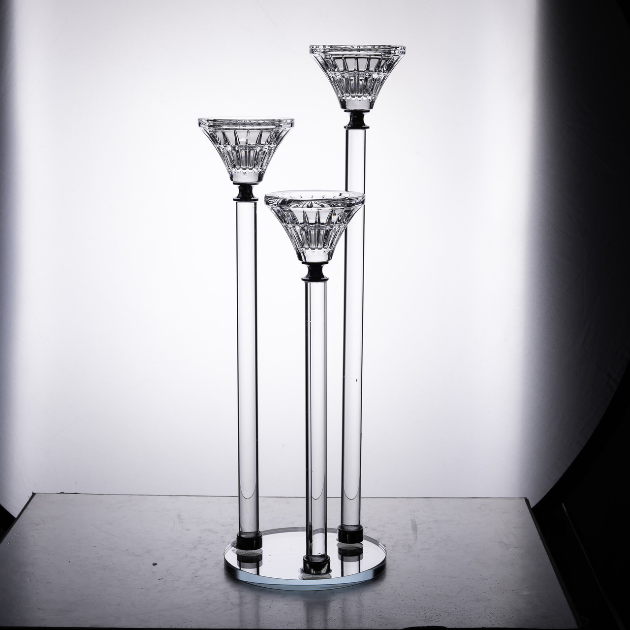 Підсвічник скляний на 3 свічки 12×37 см підсвічник декоративний прозорий на ніжці