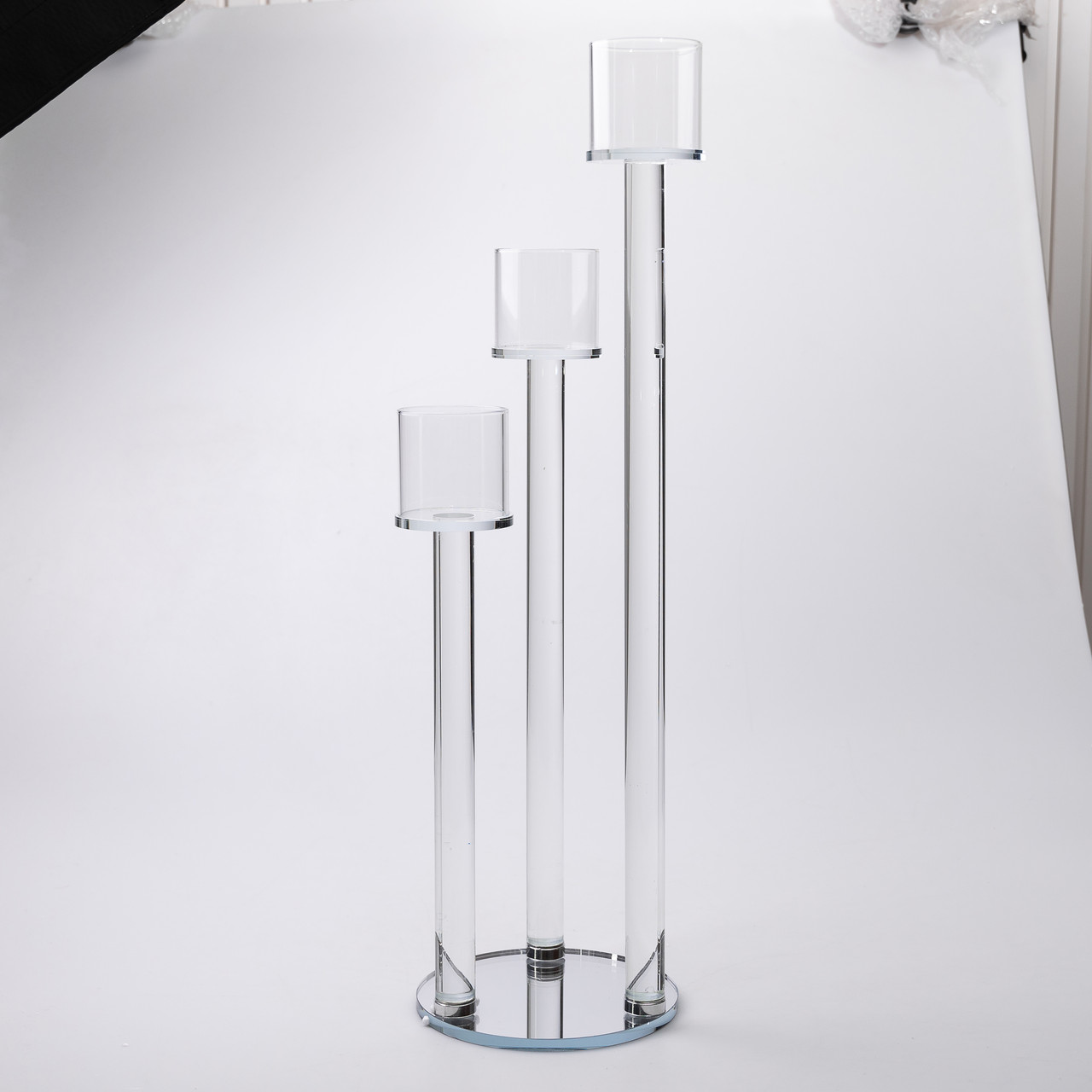 Підсвічник скляний на 3 свічки 16×57 см підсвічник декоративний прозорий на ніжці
