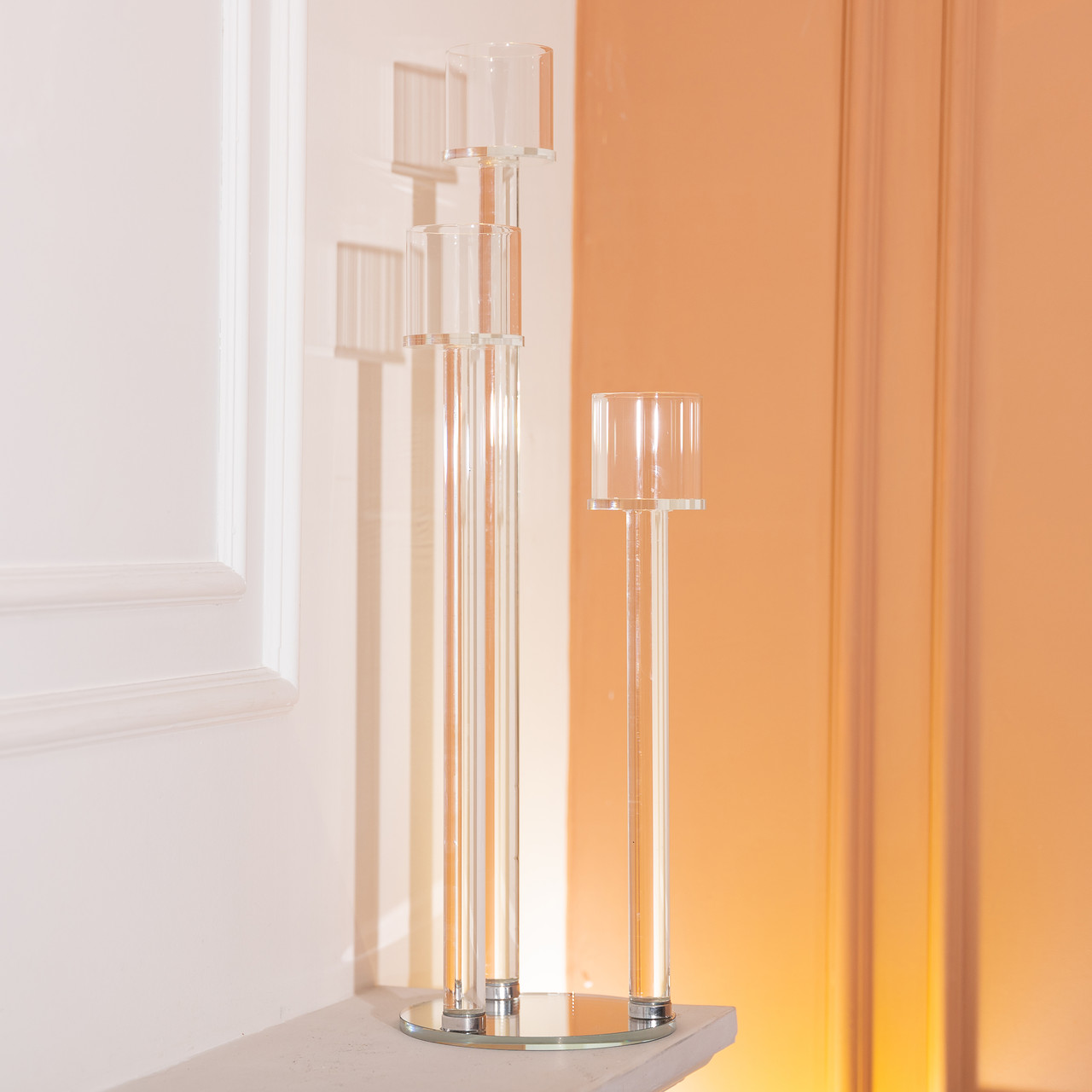 Підсвічник скляний на 3 свічки 16×57 см підсвічник декоративний прозорий на ніжці