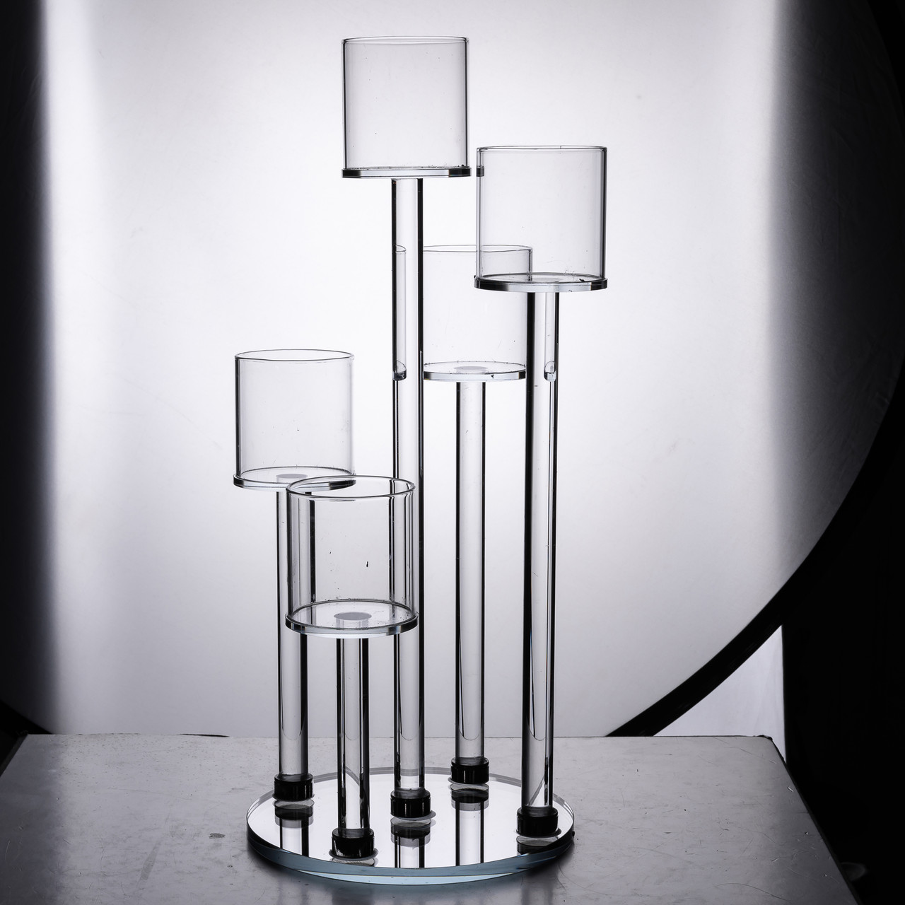 Підсвічник скляний на 5 свічок 16×38 см підсвічник декоративний прозорий на ніжці