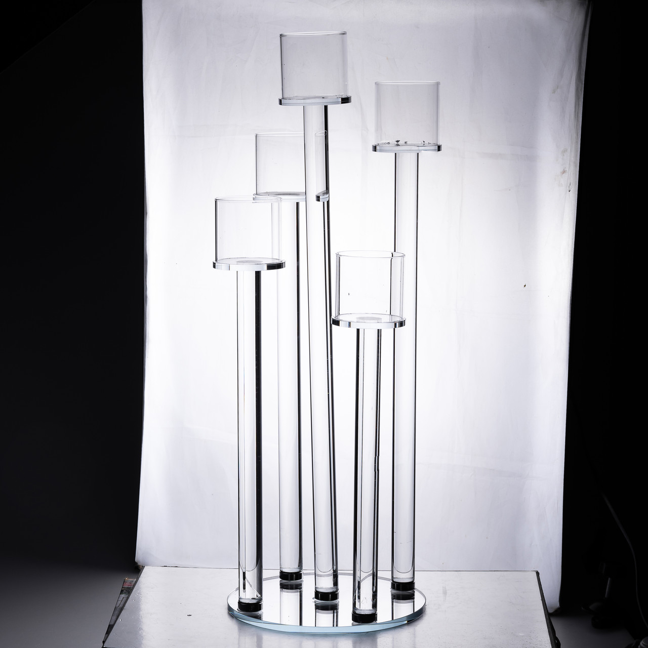 Підсвічник скляний на 5 свічок 20×56.5 см підсвічник декоративний прозорий на ніжці