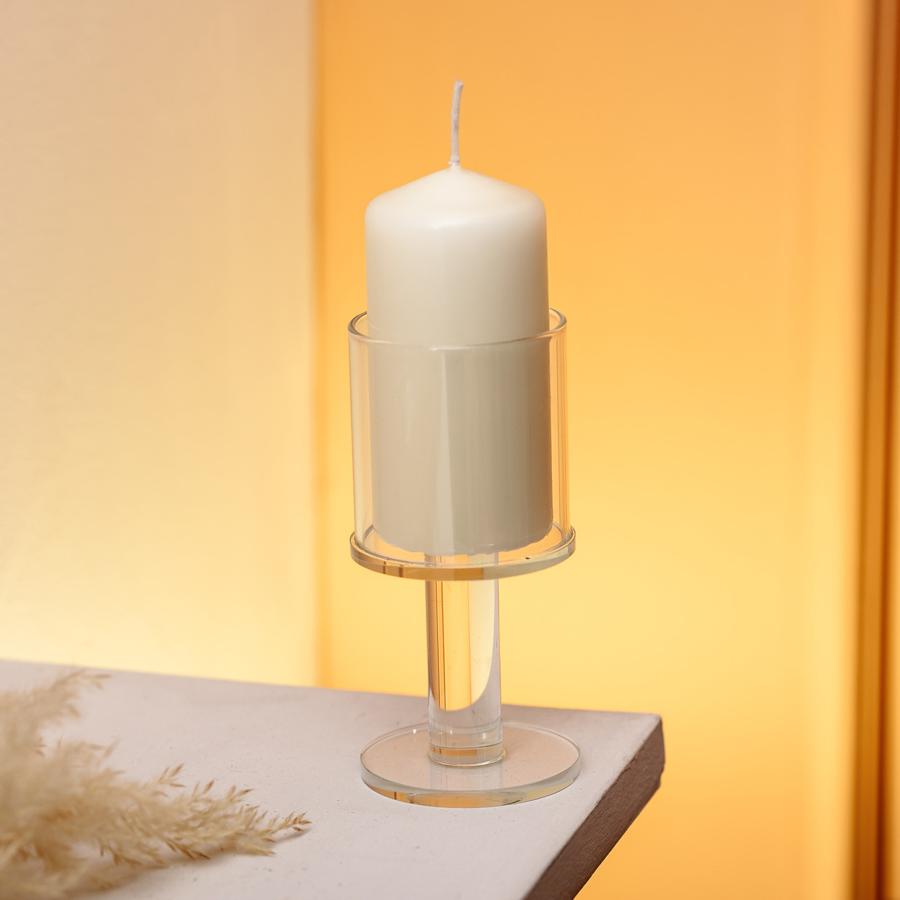 Підсвічник скляний на ніжці 6×12.5 см підсвічник келих декоративний прозорий