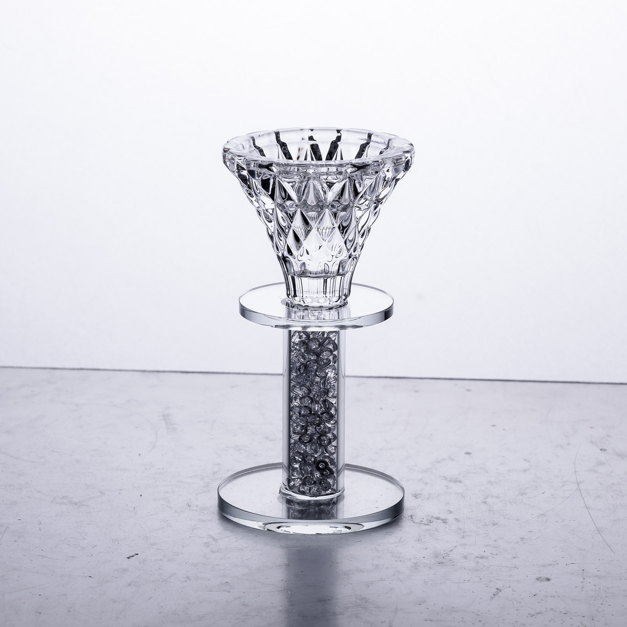 Підсвічник скляний на ніжці 6×12 см декоративний прозорий підсвічник на стіл