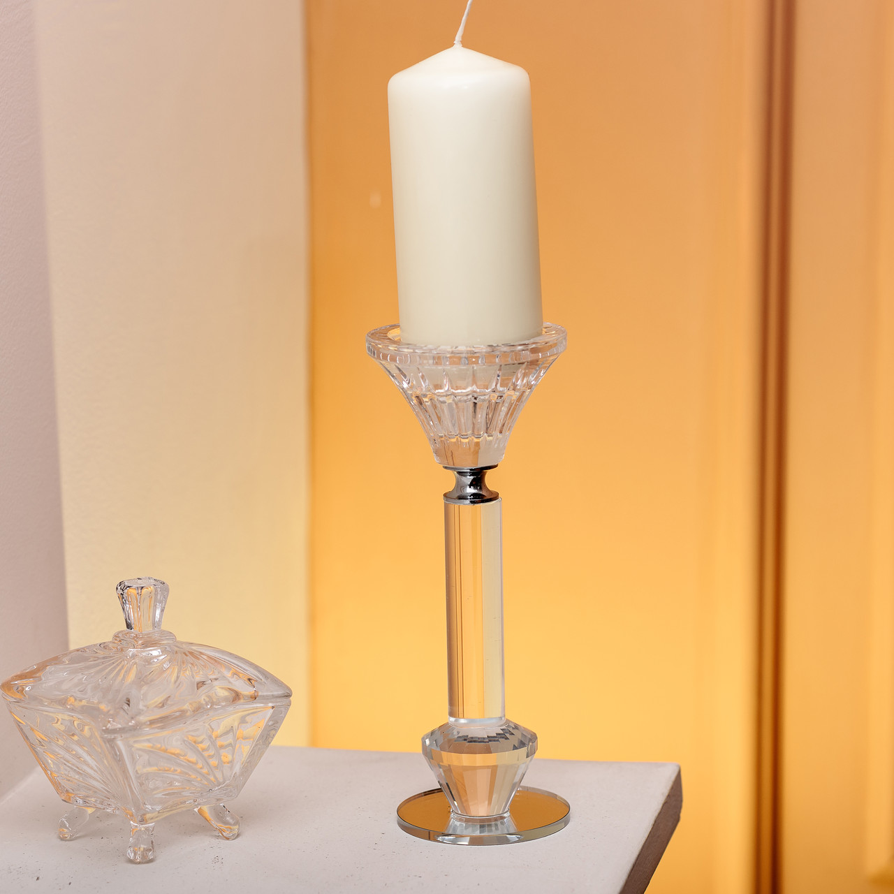 Підсвічник скляний на ніжці  6×17.3 см прозорий декоративний підсвічник на стіл