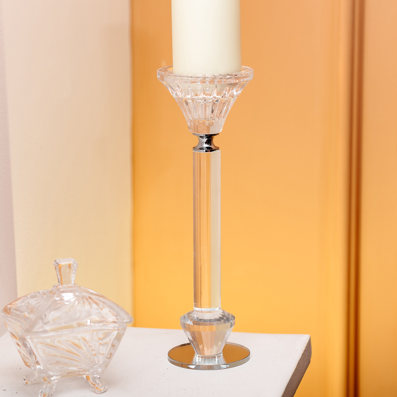 Підсвічник скляний на ніжці  6×21.3 см прозорий декоративний підсвічник на стіл