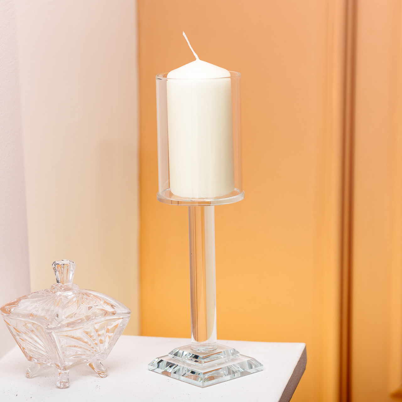 Підсвічник скляний на ніжці 6.5×23 см підсвічник келих декоративний прозорий