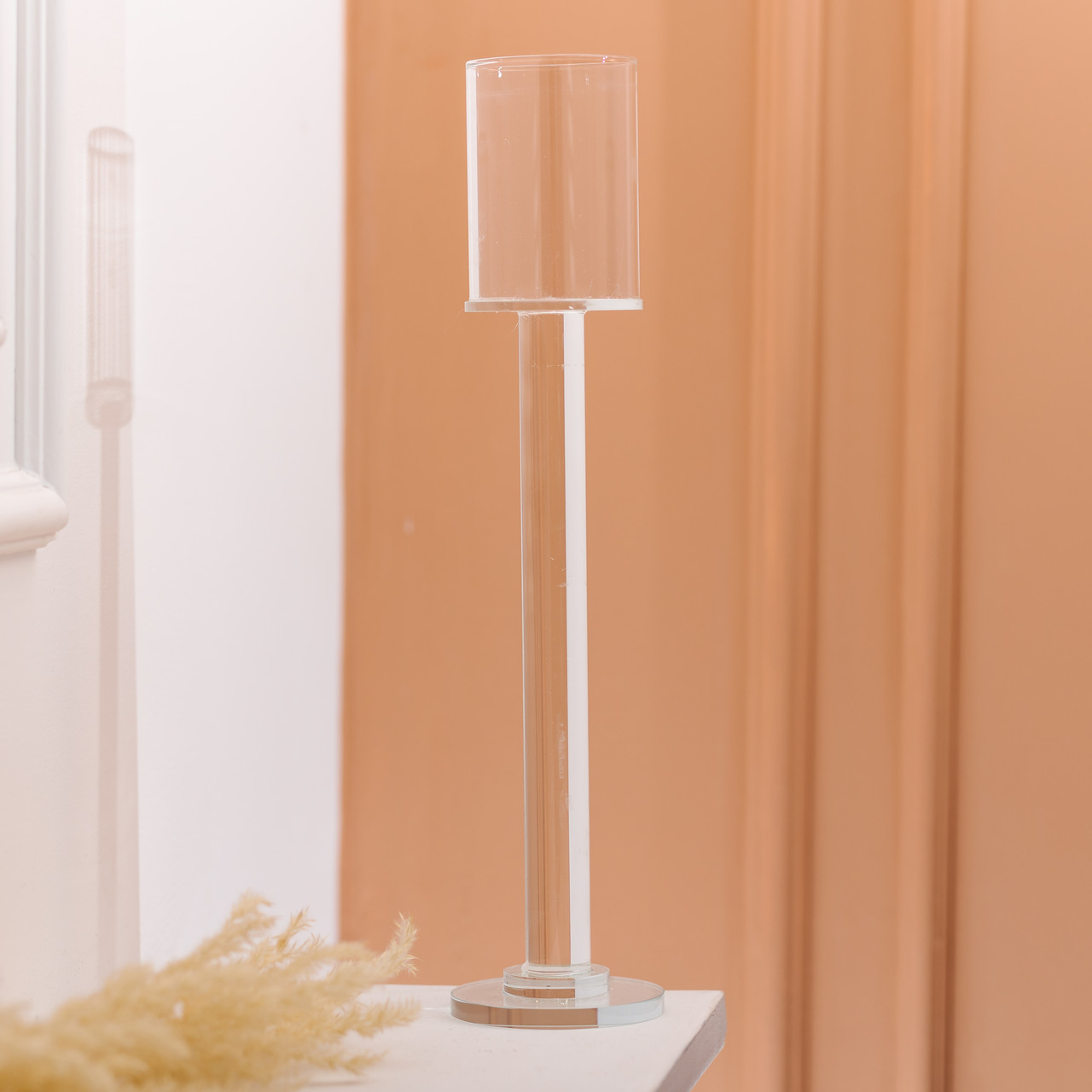Підсвічник скляний на ніжці 8×36 см підсвічник келих декоративний прозорий