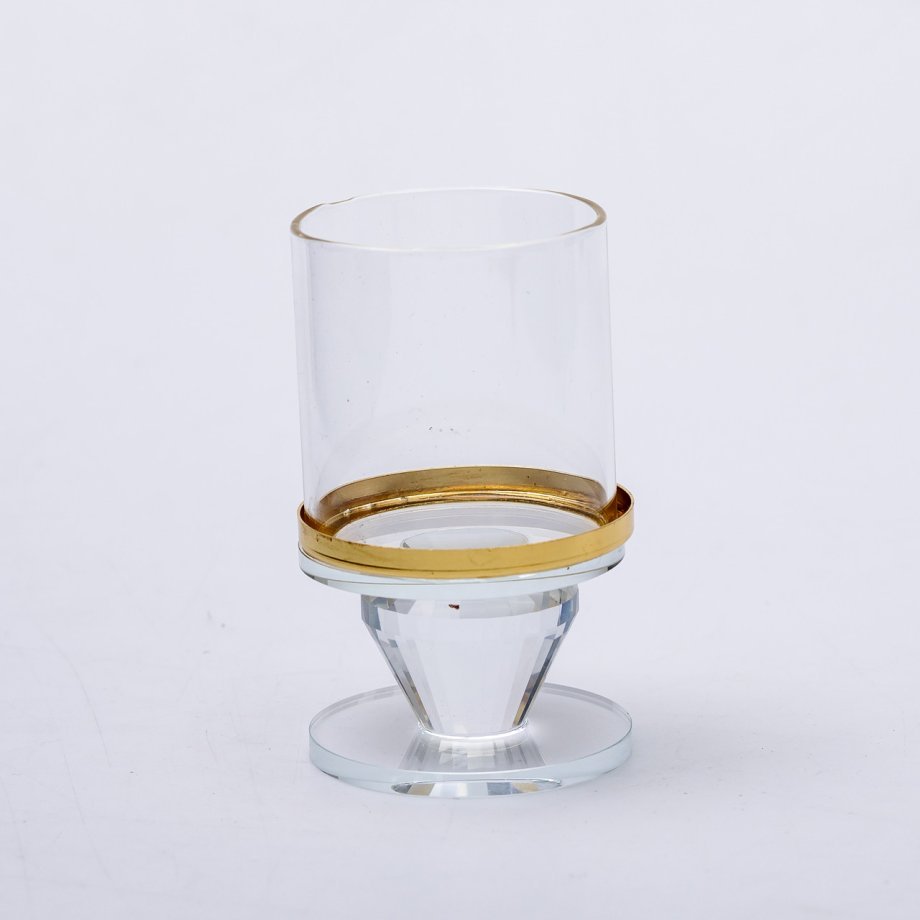 Підсвічник скляний на ніжці з золотою окантовкою 6×10 см підсвічник келих декоративний прозорий