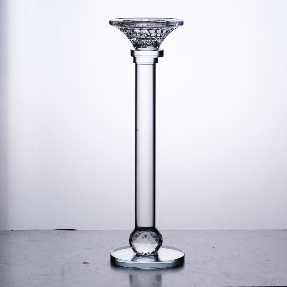 Підсвічник скляний на тонкій ніжці 9×29 см прозорий декоративний підсвічник на стіл