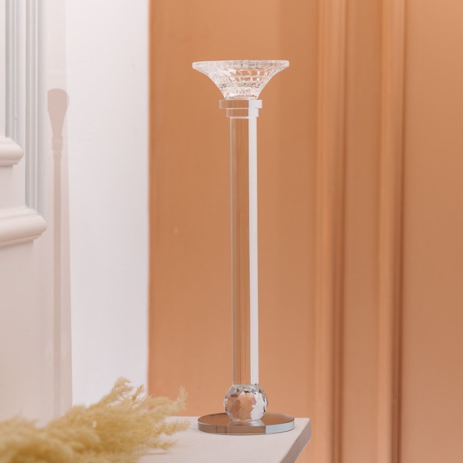Підсвічник скляний на тонкій ніжці 9×29 см прозорий декоративний підсвічник на стіл