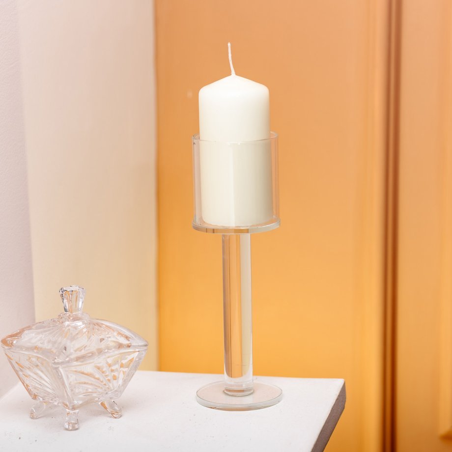 Підсвічник скляний на високій ніжці 6×18.5 см підсвічник келих декоративний прозорий