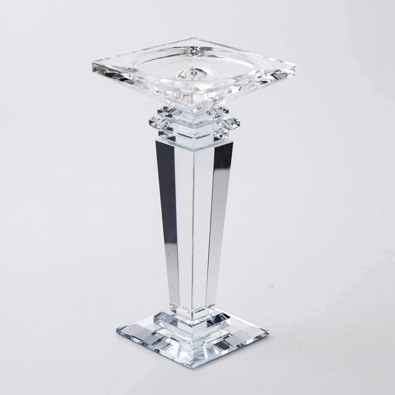 Підсвічник скляний на високій ніжці 9.5×9.5×20 см декоративний прозорий