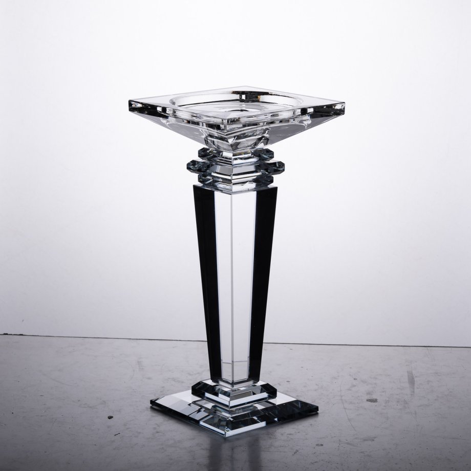 Підсвічник скляний на високій ніжці 9.5×9.5×20 см декоративний прозорий