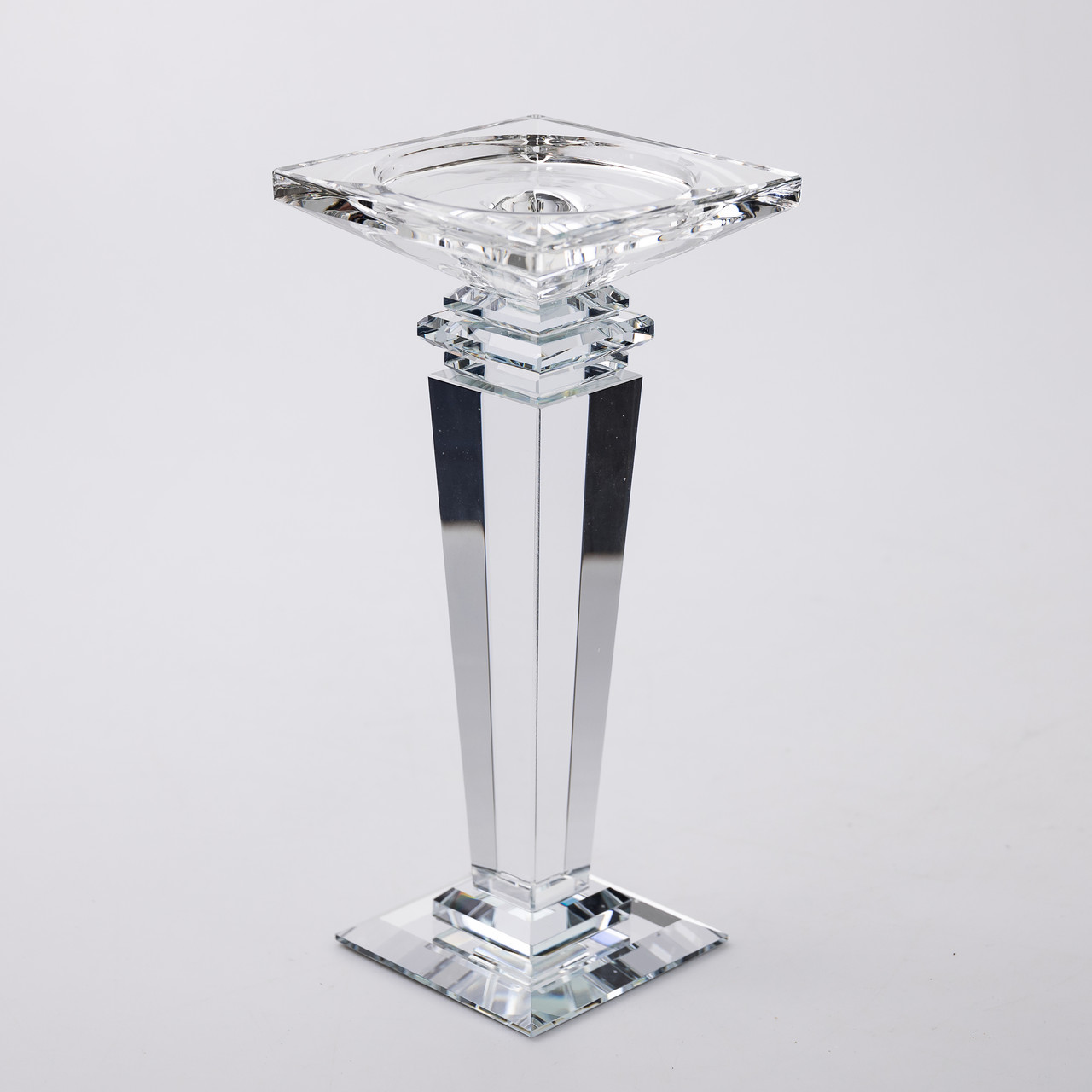 Підсвічник скляний на високій ніжці 9.5×9.5×22.5 см декоративний прозорий