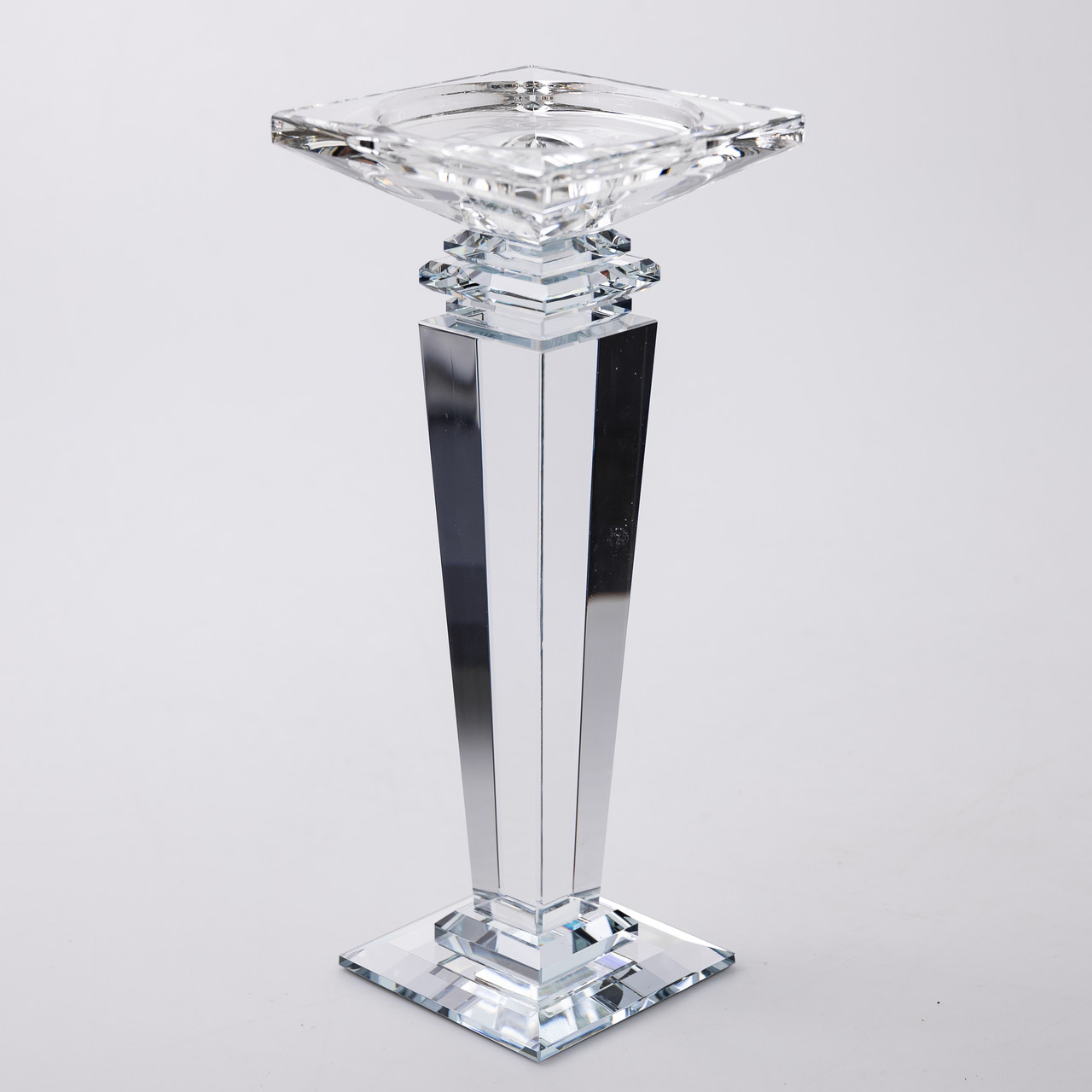 Підсвічник скляний на високій ніжці 9.5×9.5×24 см декоративний прозорий