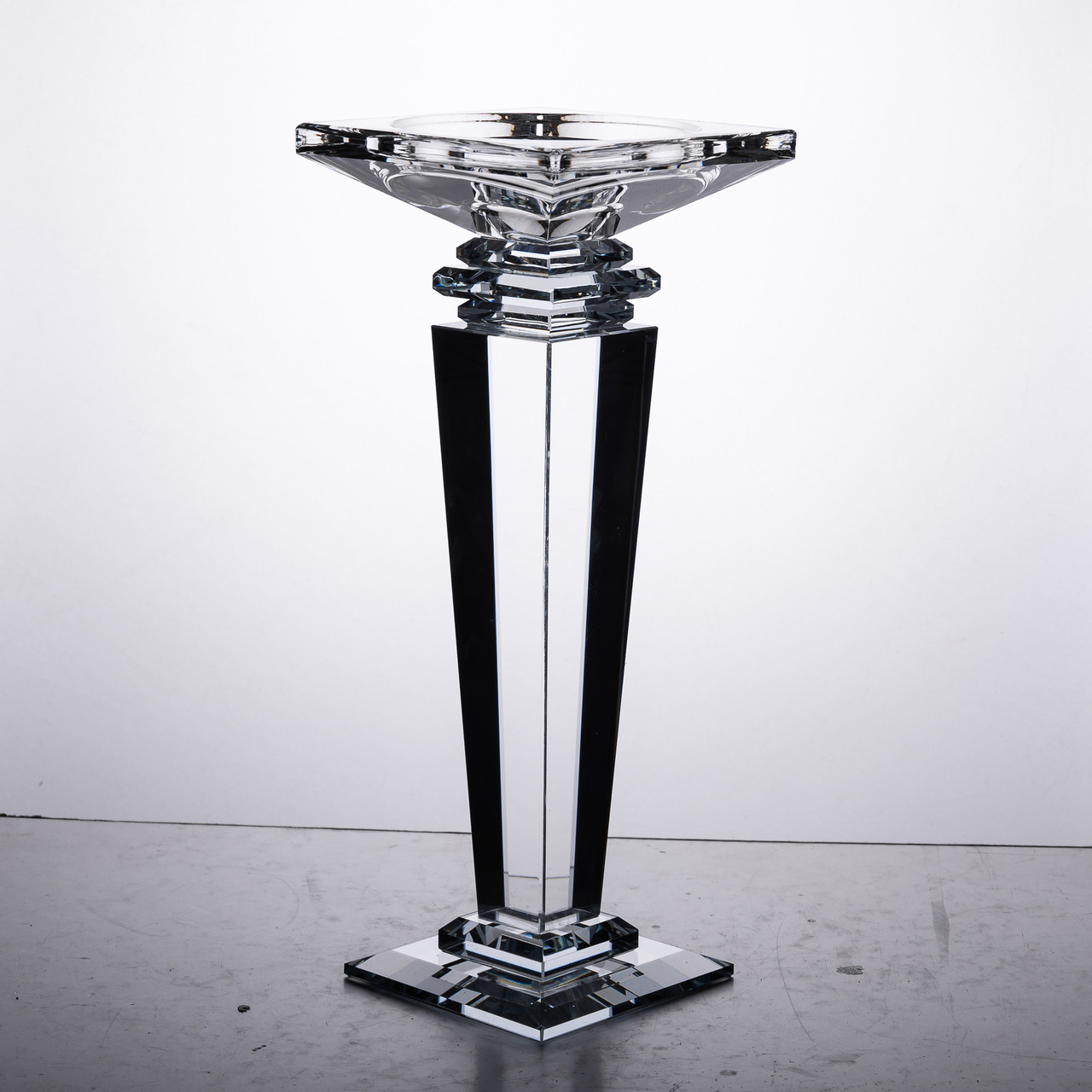 Підсвічник скляний на високій ніжці 9.5×9.5×24 см декоративний прозорий