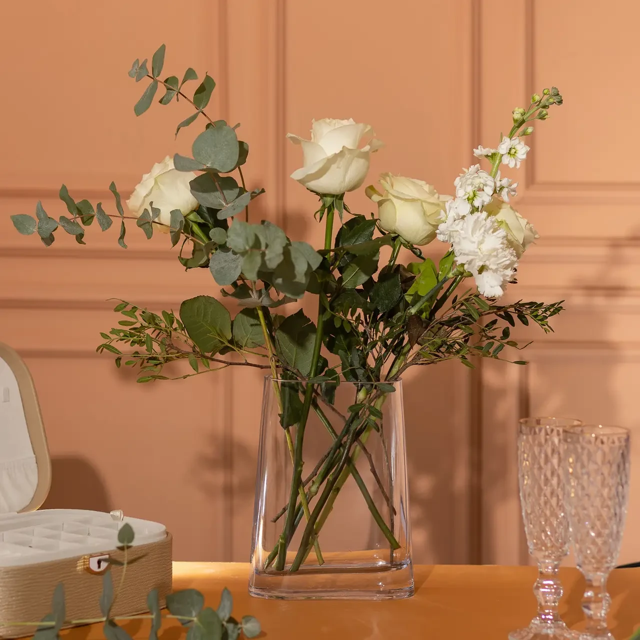 Ваза для квітів скляна 9.5х5х15.8 см прозора декоративна ваза 420 мл