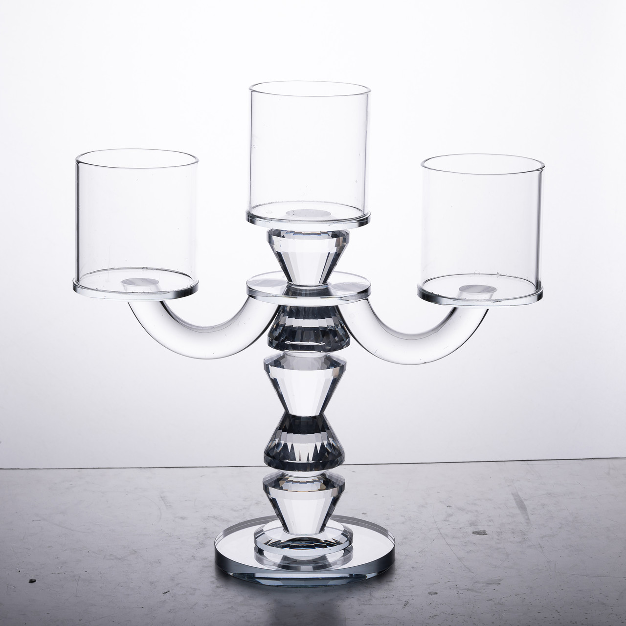 Канделябр на 3 свічки 22×9×23 см підсвічник декоративний скляний на ніжці прозорий