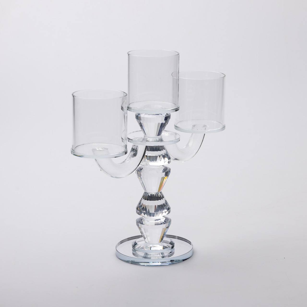 Канделябр на 3 свічки 22×9×23 см підсвічник декоративний скляний на ніжці прозорий