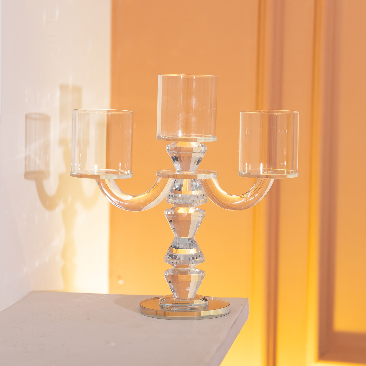 Канделябр на 3 свічки 22×9×23 см підсвічник декоративний скляний на ніжці прозорий