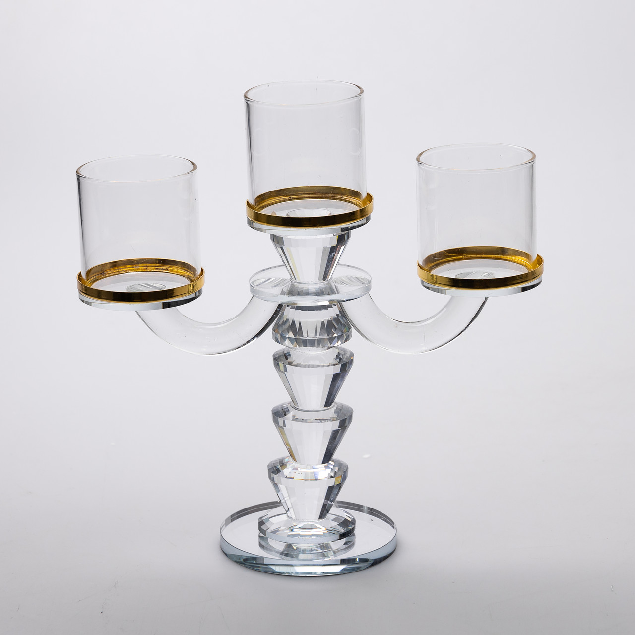 Канделябр на 3 свічки 23×9×23.5 см підсвічник скляний декоративний із золотою окантовкою
