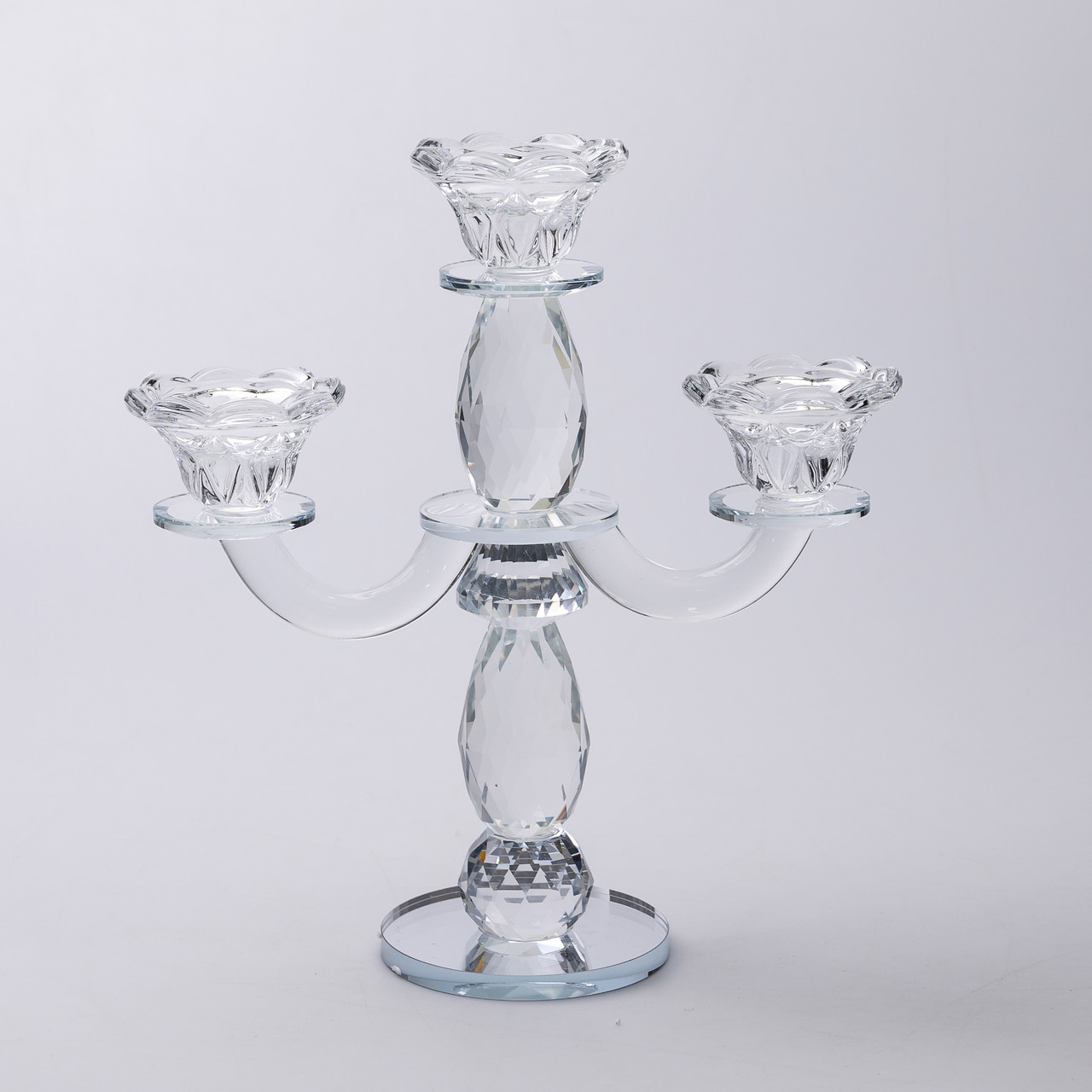 Канделябр на 3 свічки 24×9×25 см свічник настільний декоративний на ніжці прозорий