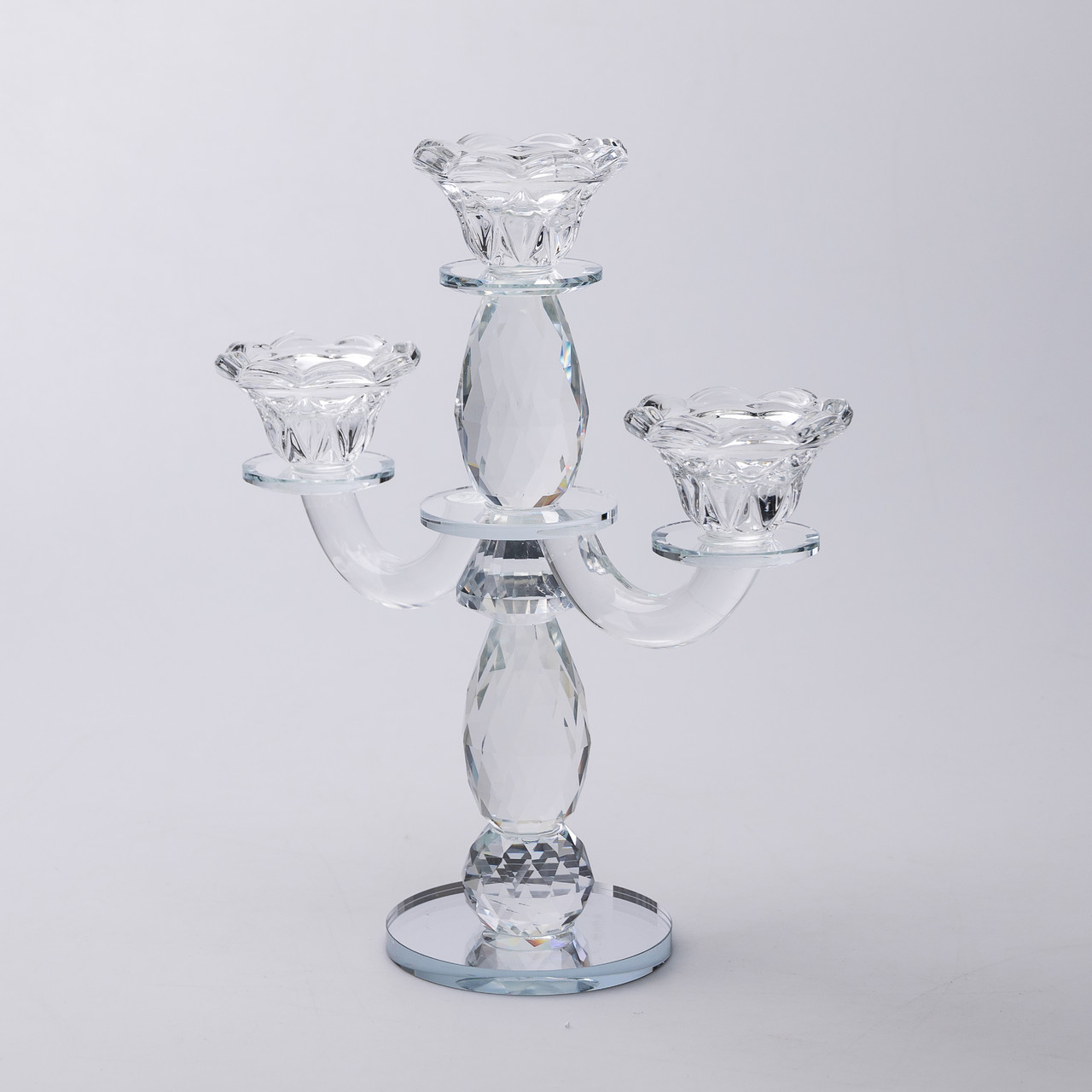 Канделябр на 3 свічки 24×9×25 см свічник настільний декоративний на ніжці прозорий