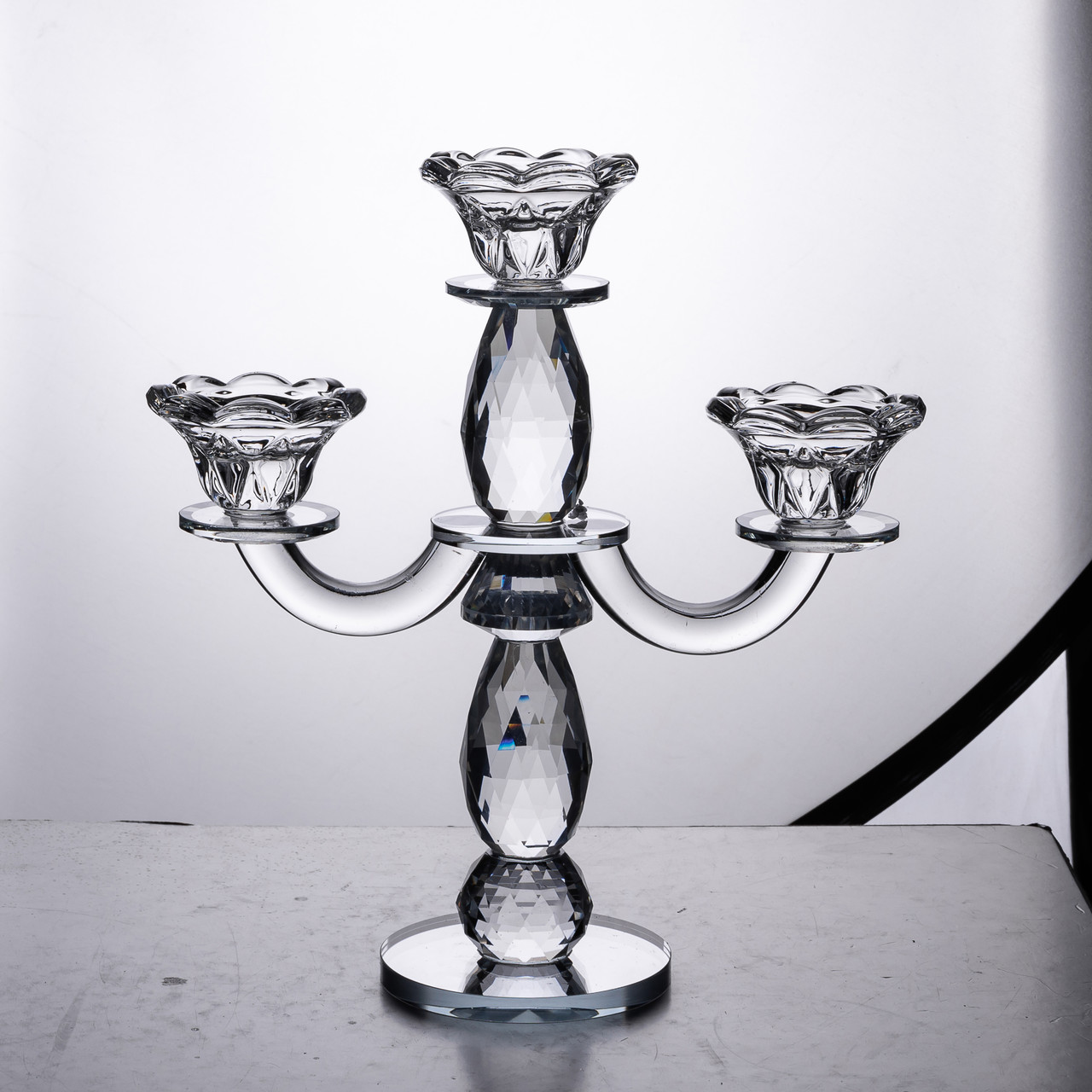 Канделябр на 3 свічки 24×9×25 см свічник настільний декоративний на ніжці прозорий