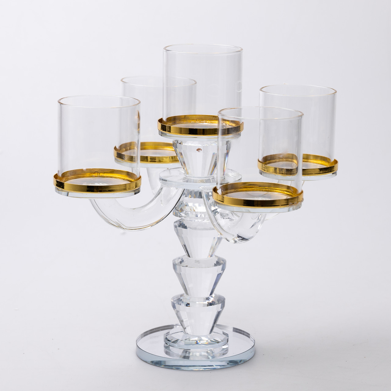 Канделябр на 5 свічок 19×19×23 см підсвічник скляний декоративний із золотою окантовкою