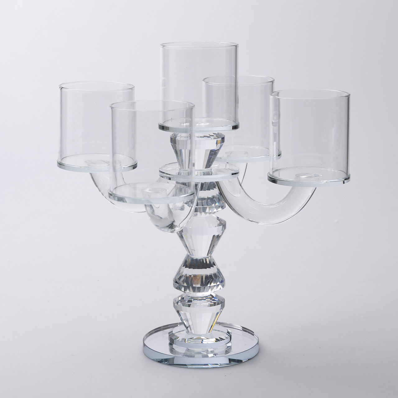 Канделябр на 5 свічок 19×19×24 см підсвічник декоративний скляний на ніжці прозорий
