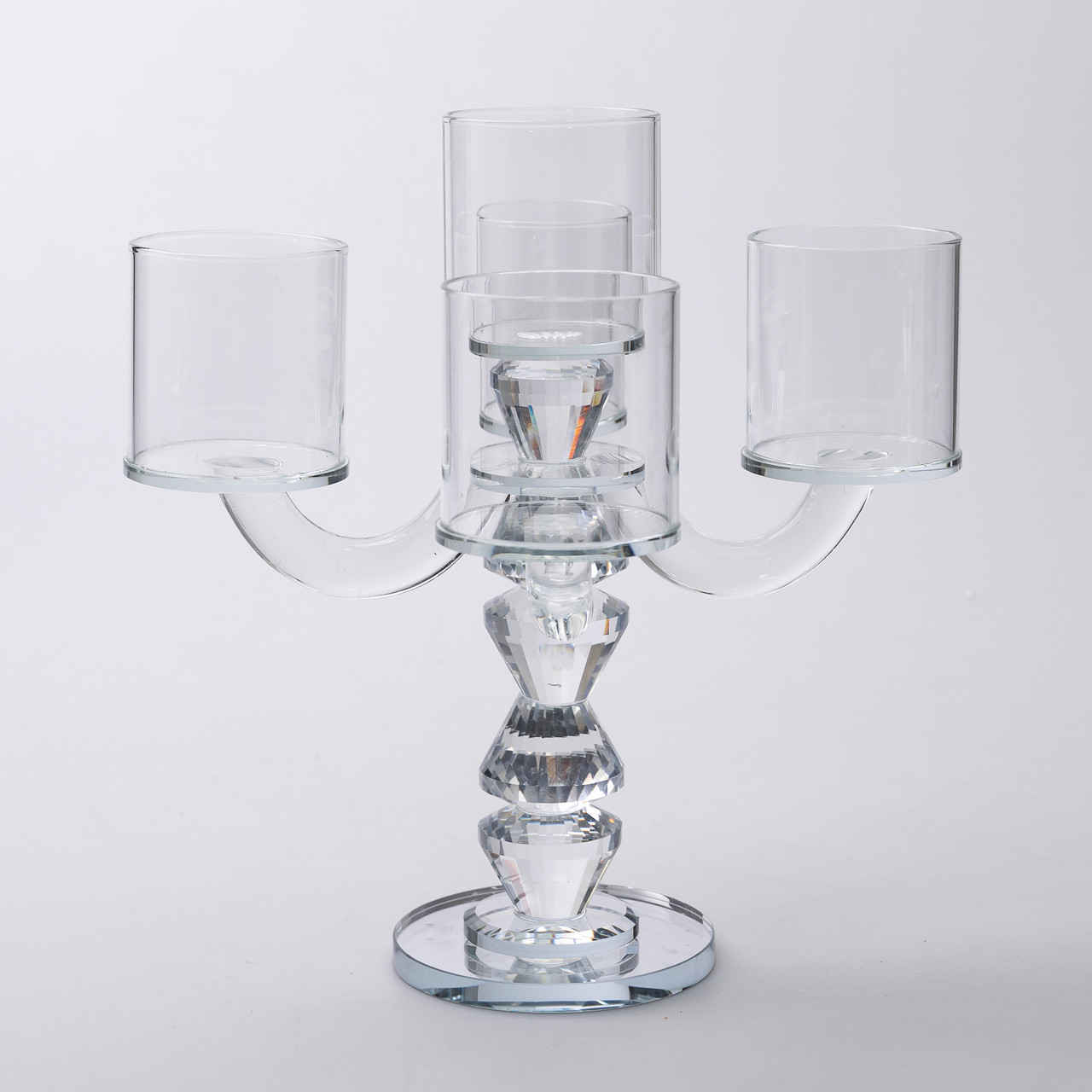 Канделябр на 5 свічок 19×19×24 см підсвічник декоративний скляний на ніжці прозорий