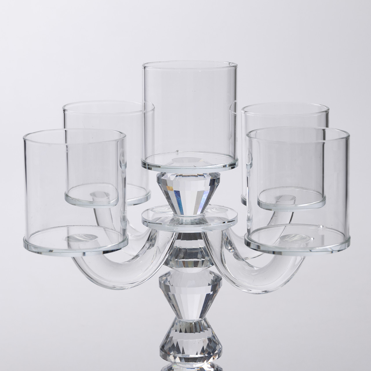 Канделябр на 5 свічок 19×19×24 см підсвічник декоративний скляний на ніжці прозорий