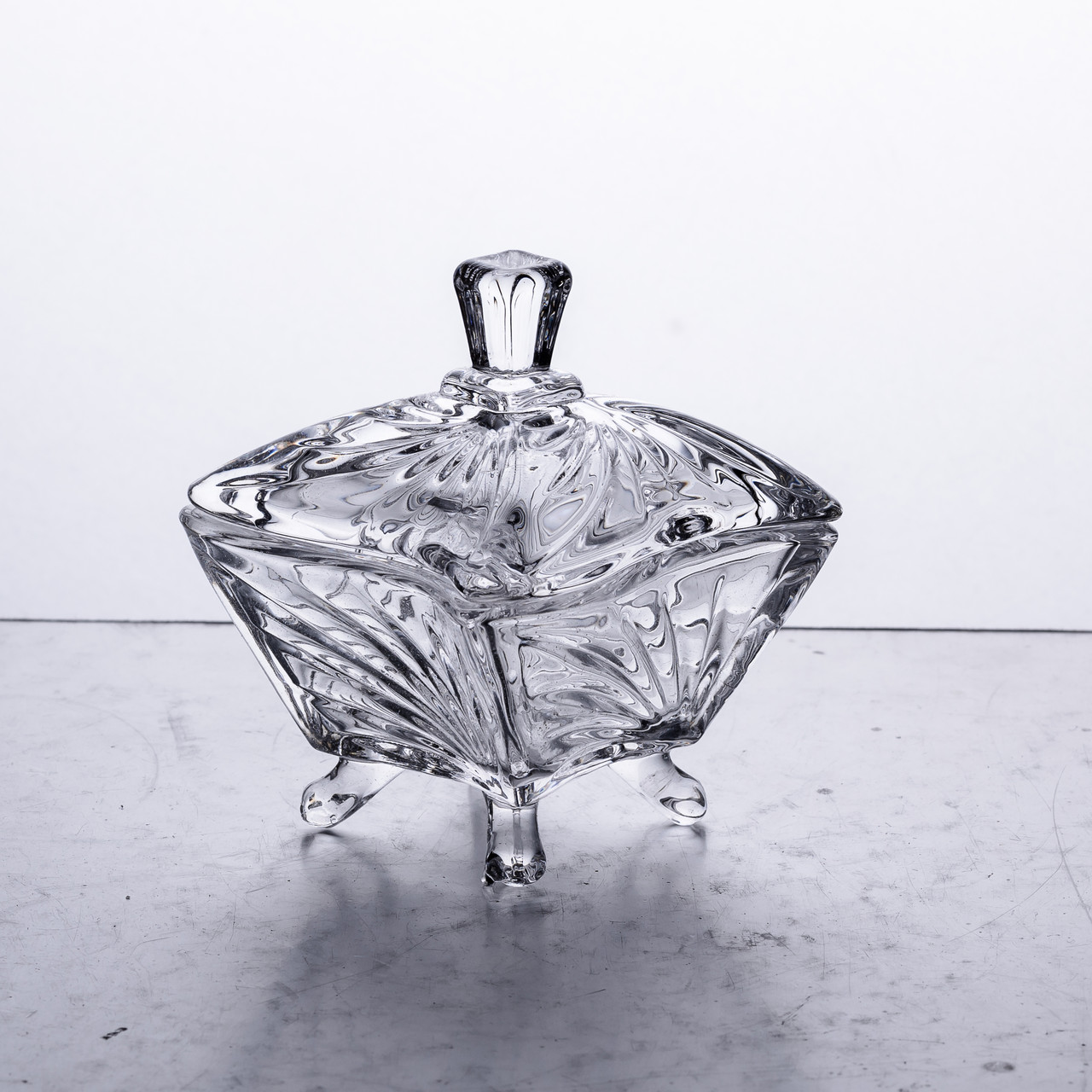 Квадратна скляна цукорниця з кришкою 7.5×7.5×9 см