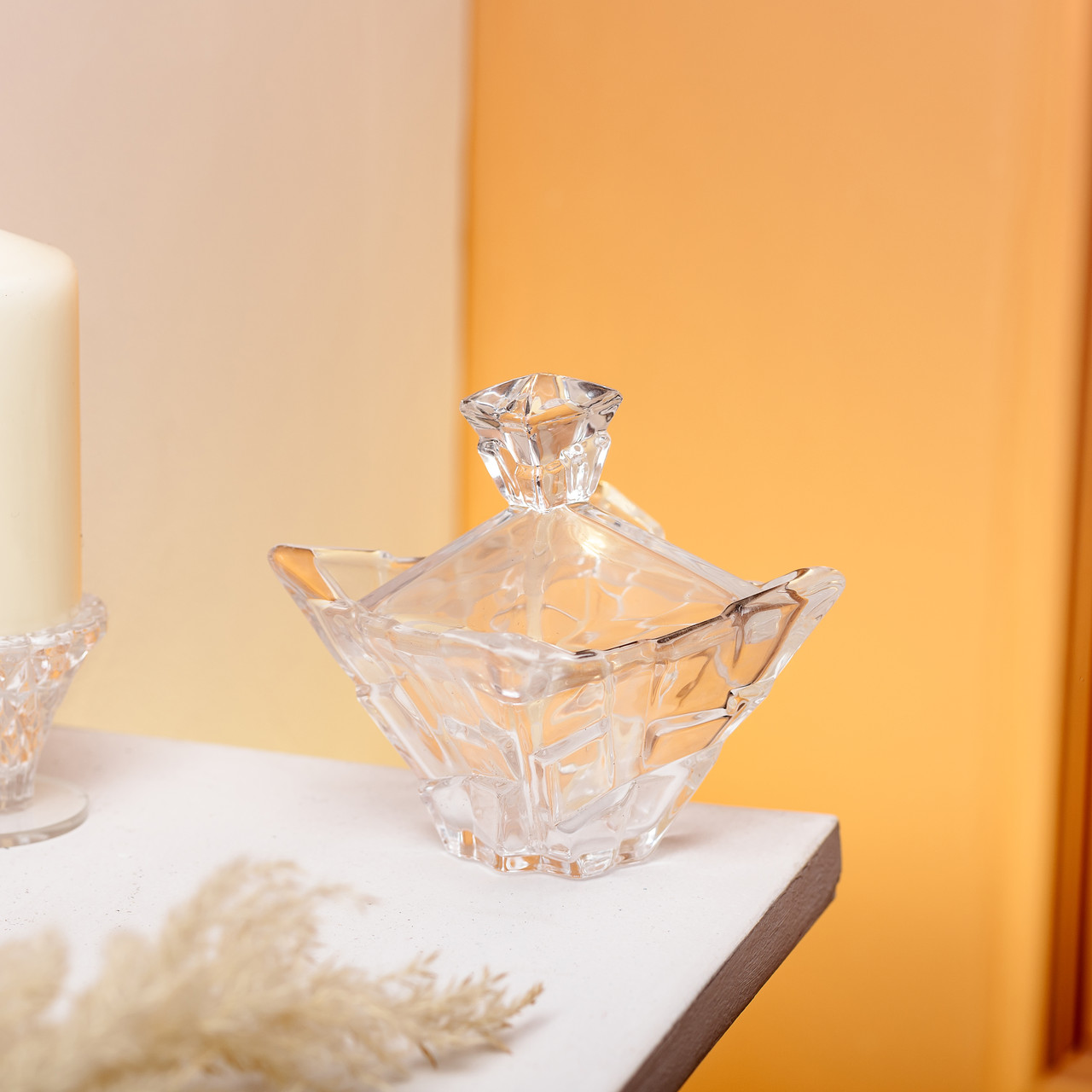 Цукорниця з кришкою 8.5×8.5×8.5 см ваза цукорниця квадратна скляна