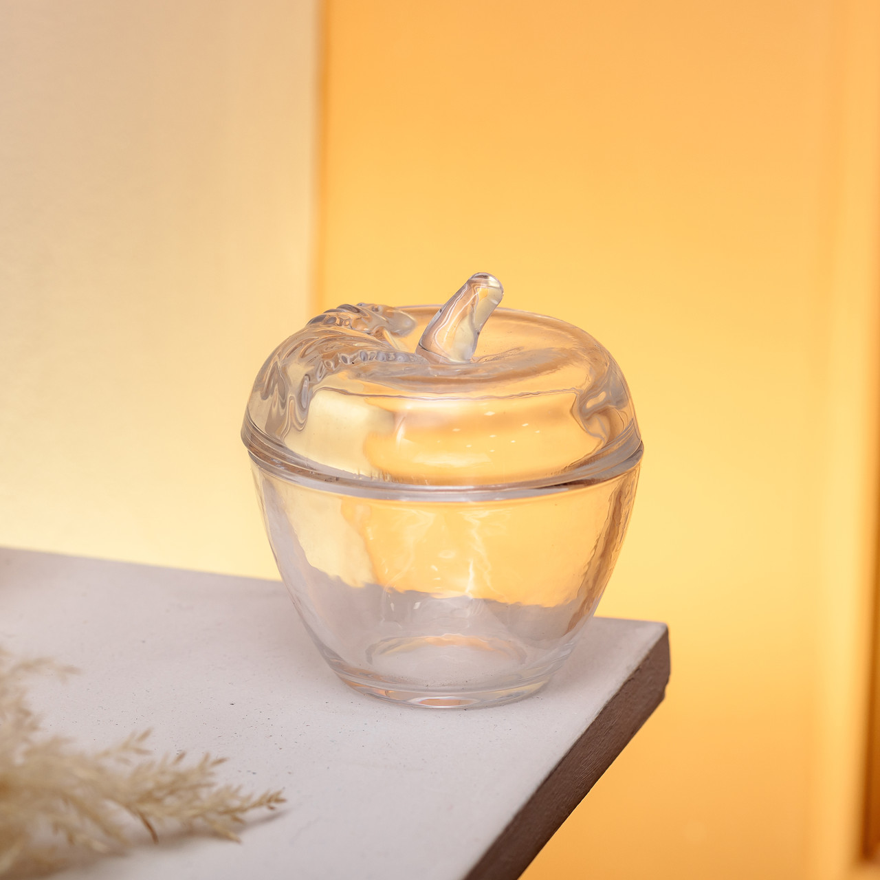 Цукерниця з кришкою Ø 9.5 см ваза цукерниця кругла скляна у формі яблука