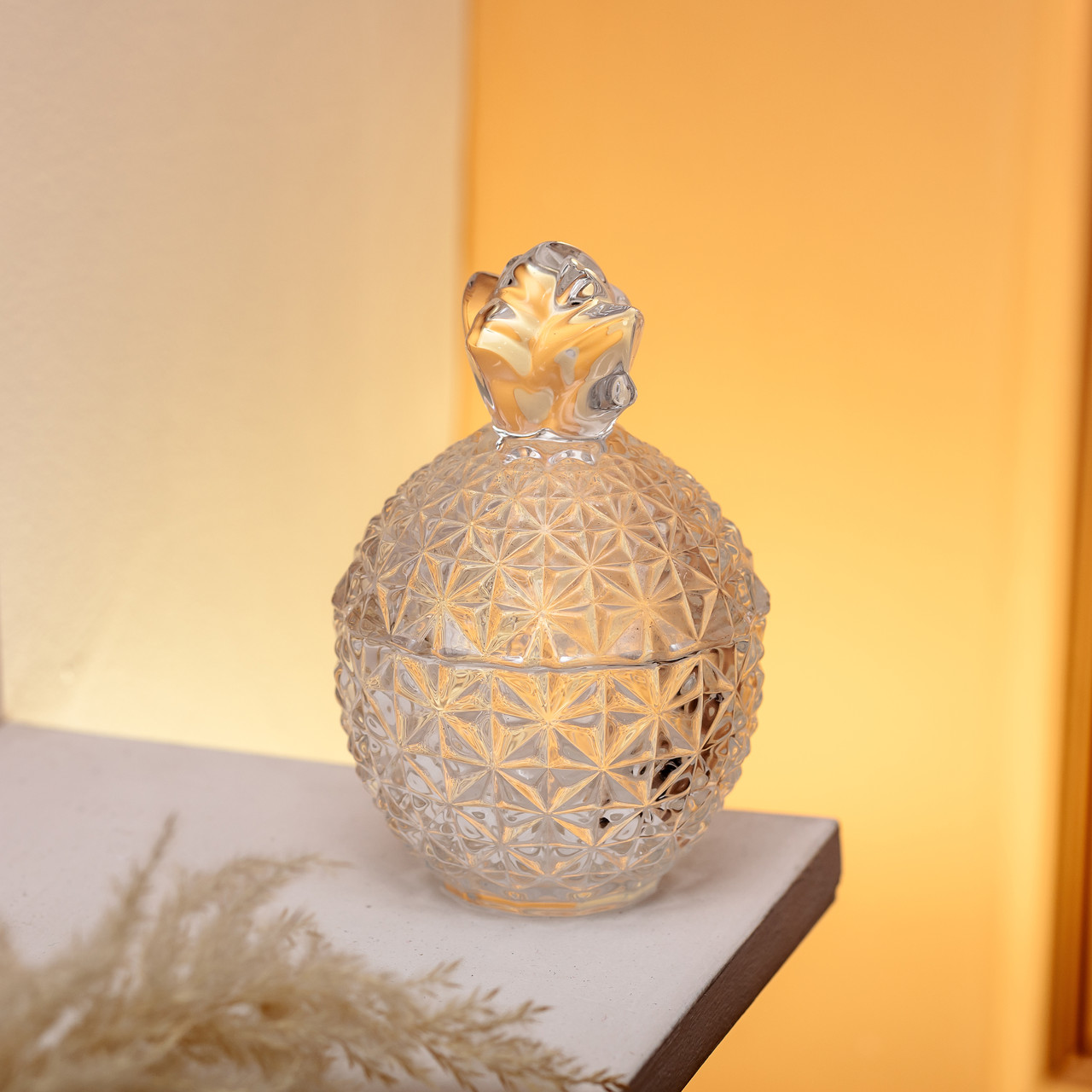 Цукерниця з кришкою Ø9 см ваза цукерниця кругла скляна прозора ананас