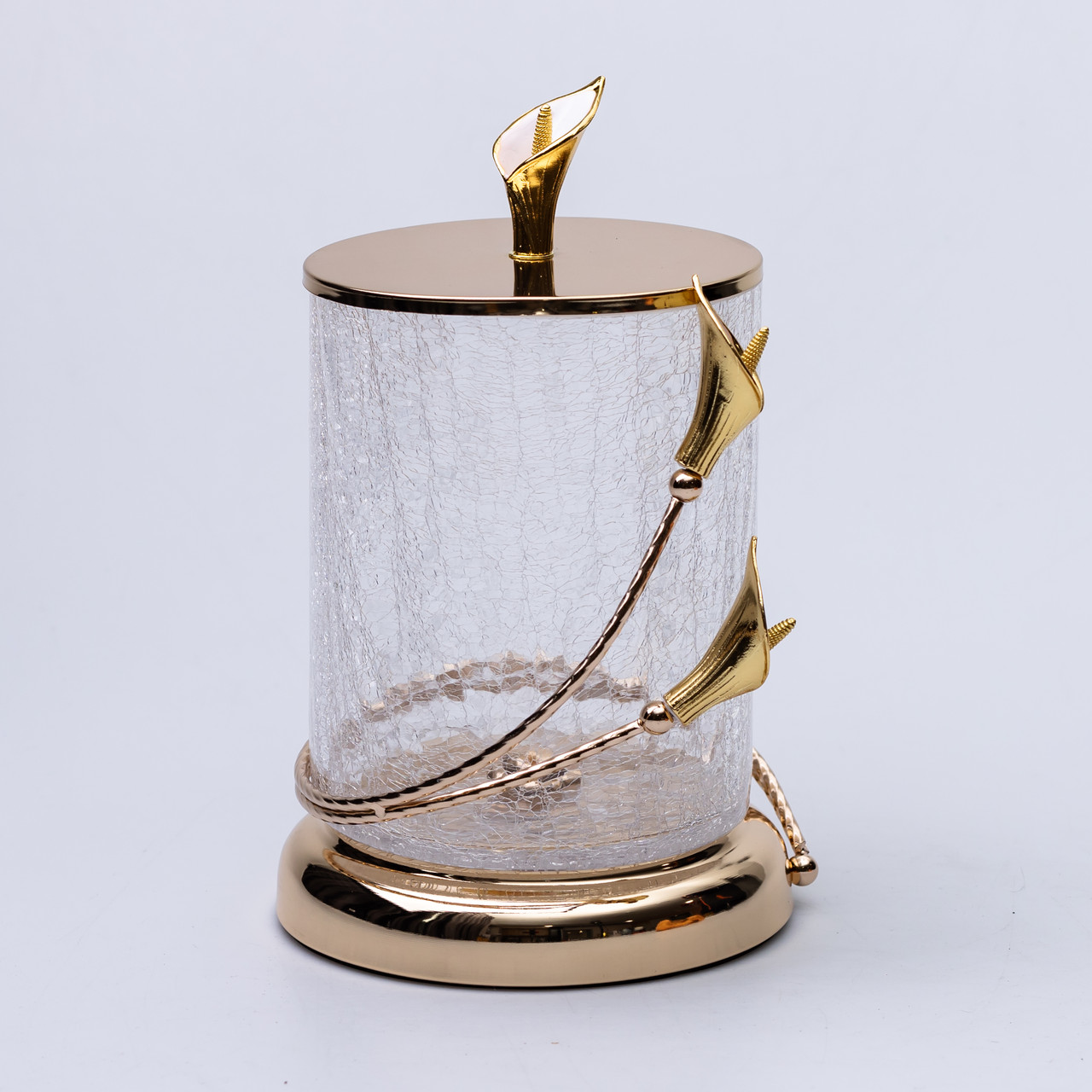 Цукерниця скляна 14×23 см з квітковим металевим декором цукерниця з кришкою