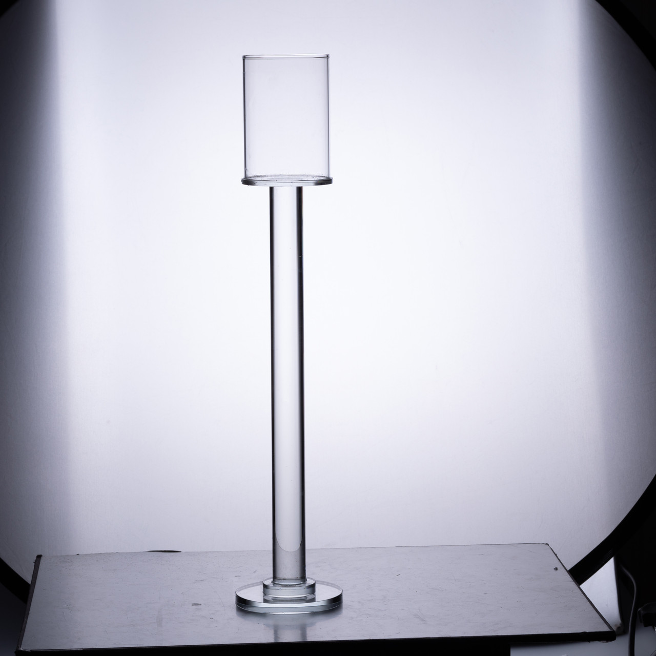 Підсвічник келих скляний на високій ніжці 8×40.5 см декоративний прозорий