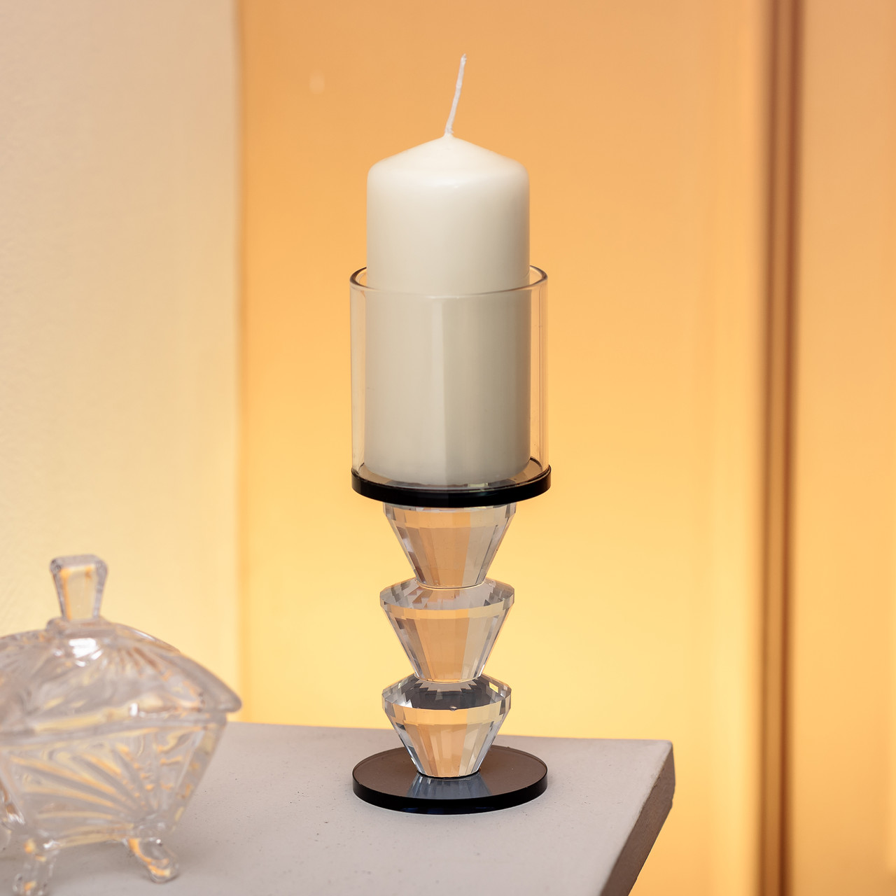 Підсвічник скляний 6×15.7 см на одну свічку підсвічник келих на ніжці декоративний Сірий