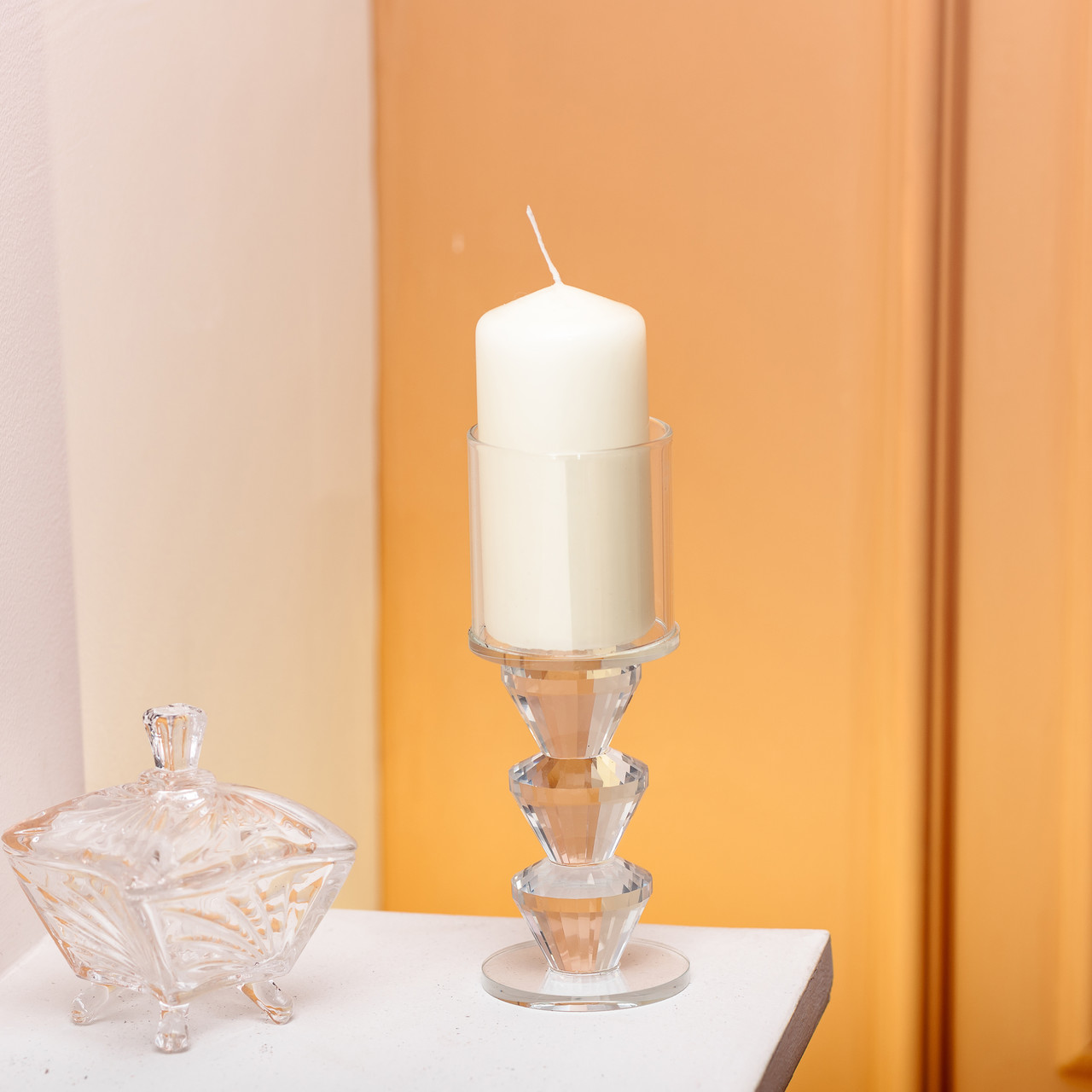 Підсвічник скляний 6×16.5 см на одну свічку підсвічник келих на ніжці декоративний прозорий