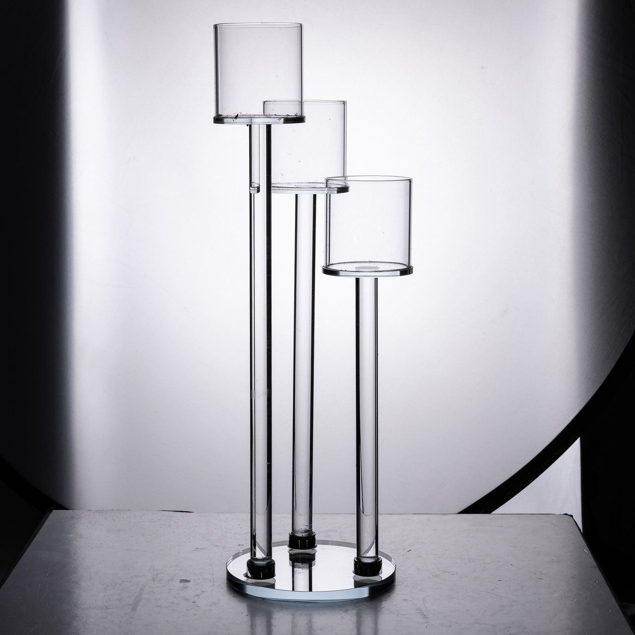 Підсвічник скляний на 3 свічки 12×37.5 см підсвічник декоративний прозорий на ніжці