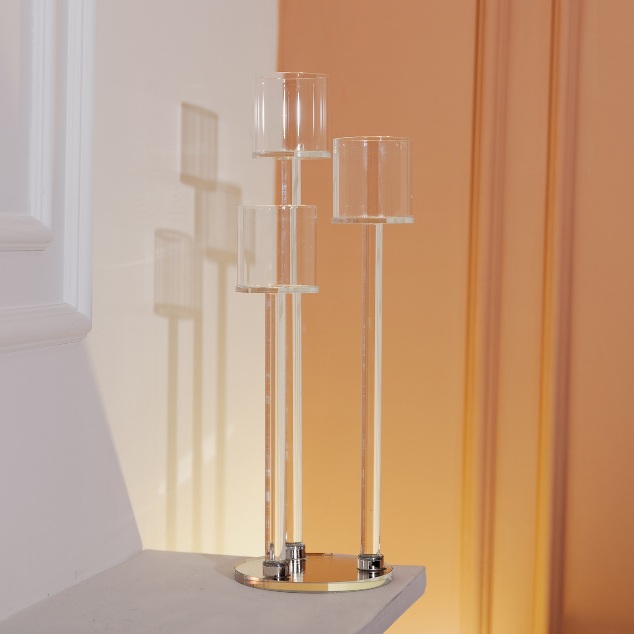 Підсвічник скляний на 3 свічки 12×37.5 см підсвічник декоративний прозорий на ніжці