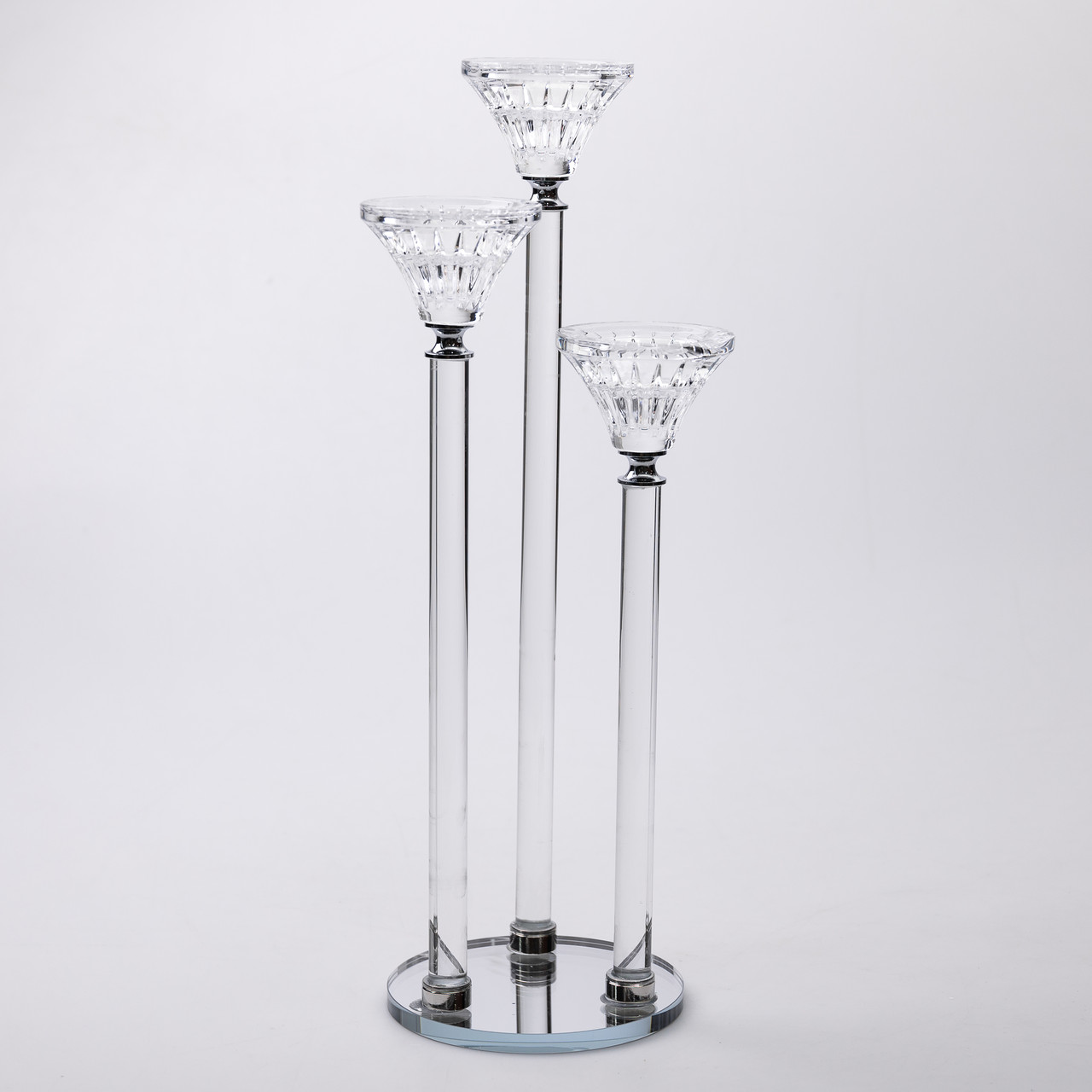 Підсвічник скляний на 3 свічки 12×37 см підсвічник декоративний прозорий на ніжці