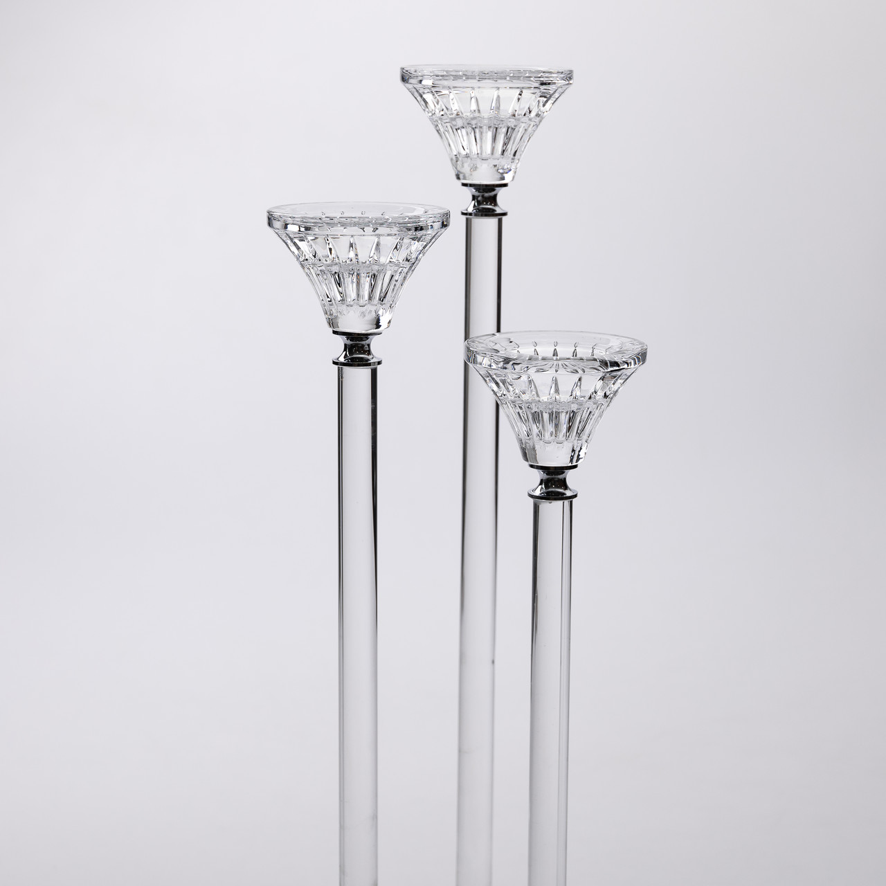 Підсвічник скляний на 3 свічки 12×37 см підсвічник декоративний прозорий на ніжці