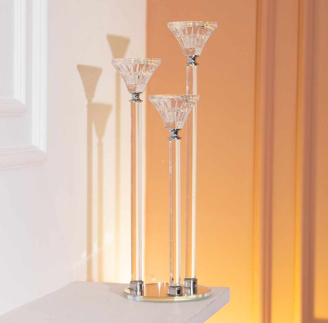 Підсвічник скляний на 3 свічки 12×37 см підсвічник декоративний прозорий на ніжці