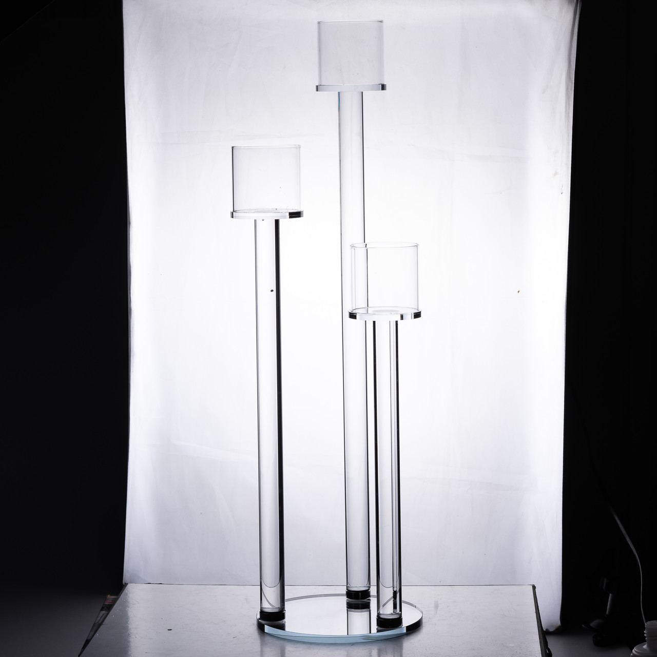 Підсвічник скляний на 3 свічки 16×57 см підсвічник декоративний прозорий на ніжці