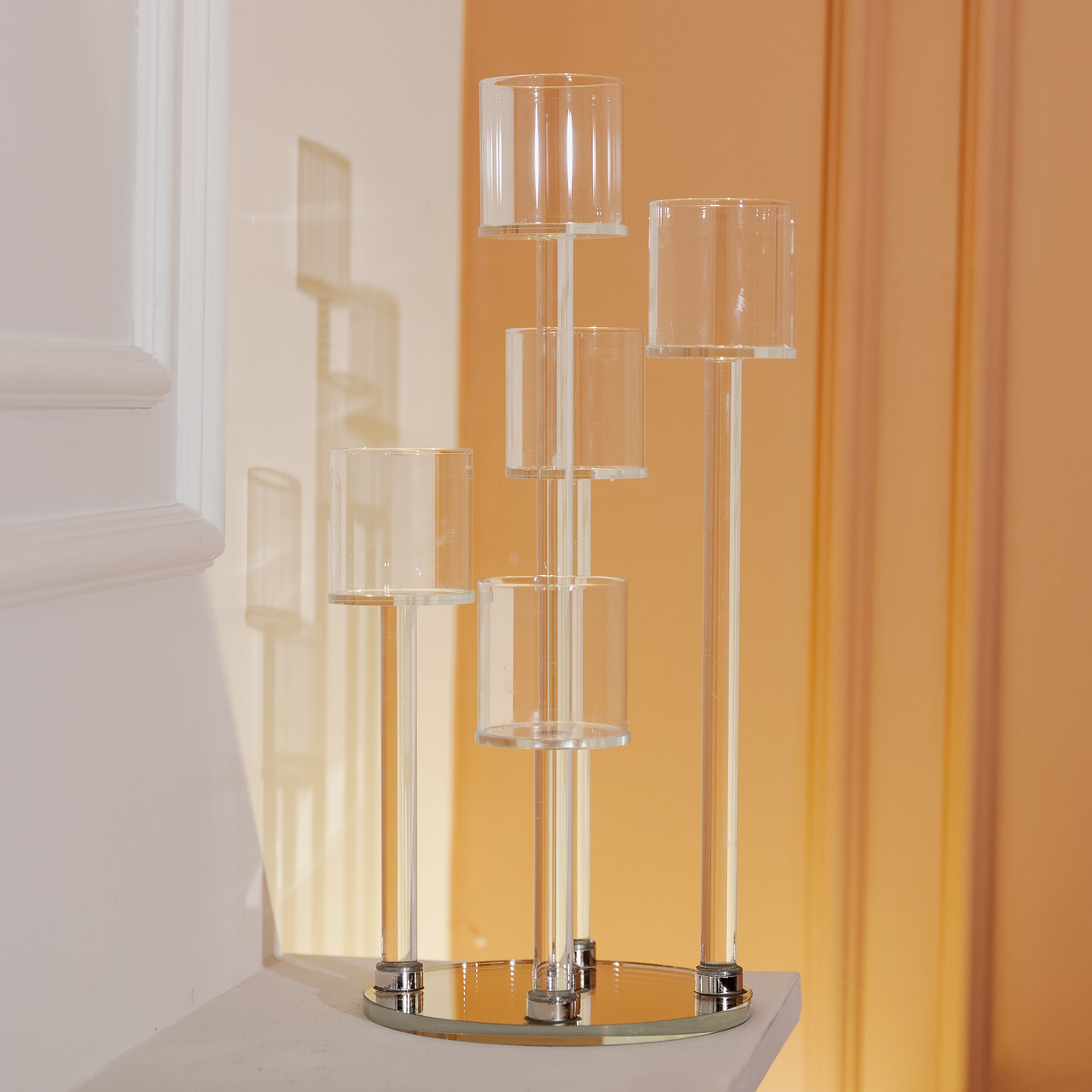 Підсвічник скляний на 5 свічок 16×38 см підсвічник декоративний прозорий на ніжці